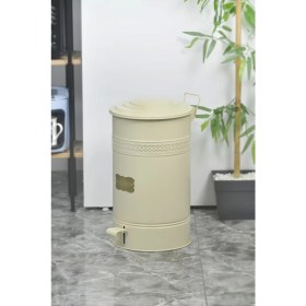 Resim Pedallı Metal Galvaniz Mutfak Banyo Kapaklı Çöp Kovası 30 Lt Krem 