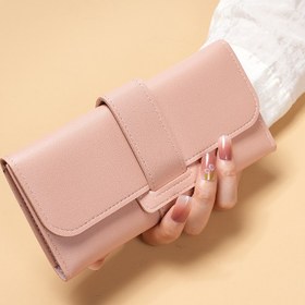 Resim Moda Kadın Uzun Cüzdan, Katlanabilir Madeni Para Cüzdanı Çoklu Kart Yuvaları ile Şık Toka Debriyaj Cep Telefonu Çantası 