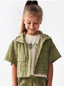 Resim Nk Kids Kız Çocuk Pamuklu Keten Safari Ceket-14105 Haki 
