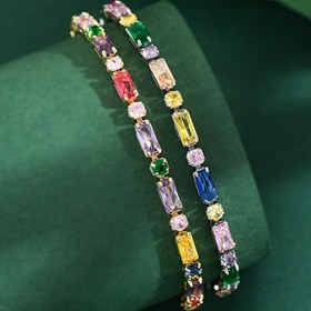 Resim Renkli Zirkon Taşlı Şık Paslanmaz Çelik Tenis Bilekliği - Kadınlar için Bling Moda Takı, Partiler & Kutlamalar için Çok Yönlü Aksesuar 