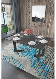 Resim Asra Trend Yemek Masası YM-02 %100 MDF 6 Kişilik Modern Mutfak Masası Antrasit 