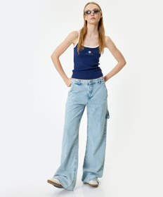 Resim Bol Paça Kot Pantolon Cep Detaylı Düğmeli Pamuklu - Loose Straight Fit Jeans 