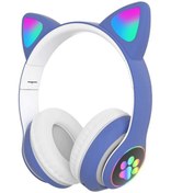 Resim Fuchsia Kedi Kulaklık LED Işıklı Bluetooth Katlanabilir Eğlenceli Mikrofonlu Kulaklık 