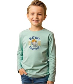 Resim Panios Kids Düz Yuvarlak Yaka Playy Of Baskı Detaylı Erkek Çocuk Sweatshirt Mint Yeşil 