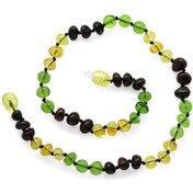 Resim Şeffaf Yeşil Kırmızı Renkli Özel Seri Naturel Damla Kehribar Taşlı Bebek Diş Kolyesi 