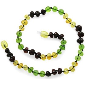 Resim Şeffaf Yeşil Kırmızı Renkli Özel Seri Naturel Damla Kehribar Taşlı Bebek Diş Kolyesi 