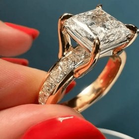 Resim Sevgililer Günü Elegant Lüks Bakır Nişan Yüzüğü Kadınlar, Sentetik Zirkonya Prenses Kesim Solitaire Düğün Partisi Yüzüğü, 4-Prong-Set, Tatil Temalı Damatlık Takı 