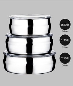 Resim Steel&More 3 Lü Çelik Güveç Model Saklama Kabı 6 Parça Gri 