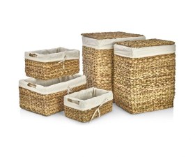 Resim Dekoratif Dikdörtgen Hasır Çamaşır Sepet Sele Düzenleyici 5 Li Cl-12050 Kahve 