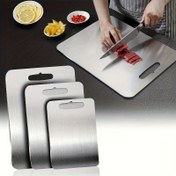 Resim Güvenli Paslanmaz Çelik Kesme Tahtası Seti (3 parça) - 2025 Yeni Güncellenmiş Saf Çelik, Çift Taraflı Tasarım, Mutfak/ Et/ Sebze/ Ekmek vb. için Uygun, Hijyenik ve Dayanıklı, Taşınabilir, Bulaşık Makinesinde Yıkanabilir, Gıda Hazırlığı, Yemek Hazırlığı, Modern Mutfak Eşyaları, Şık Tasarım, Dayanıklı Yapı, Yüksek Kaliteli Çelik, Mutfak Gereksinimleri, Pişirme Tutkunları, Ev Yemekleri 