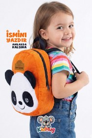Resim KidHug Nakışlı Panda Desenli Yumuşak Peluş Sırt Çantası ( İSİM YAZDIR ) Anaokulu - Kreş Çantası 0-8 Yaş 