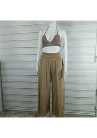 Resim Bohem Stil Italyan Korse Belli Astarlı İpek Pantolon Camel 
