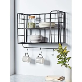 Resim Go Dekor Otantik Metal Kanca Askılı Kafes Duvar Rafı 