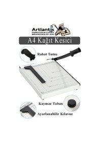 Resim Giyotin Kağıt Kesme Makinesi A4 Metal Kollu Tablalı A5-a4 Ayarlanabilir Sürgülü Paslanmaz Kaliteli 