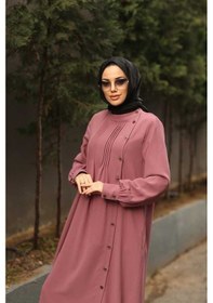 Resim Neways 6508-krep Yandan Düğmeli Ferace Gül Kurusu Gülkurusu 