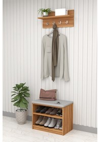 Resim Asra Trend MDF Puflu Ayakkabılık ve Askılık – 60 cm Portmanto Seti, Modern, 2 Raflı, A-33 Petra 