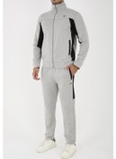 Resim Peeler Dik Yaka Düz Paça Eşofman Takım - Gri Gri 