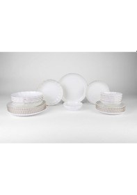 Resim Kütahya Porselen Bone Luz Form Yemek Takımı Altın 48 Parça 12 Kişilik Ekru 