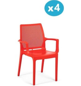 Resim Omnipazar Sy-2504 Plastik İcon Bahçe Koltuk Sandalye 4'lü Set Kırmızı 