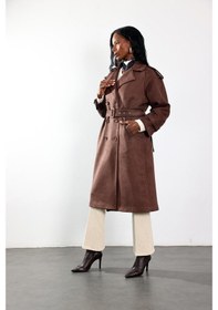 Resim Kahverengi Kruvaze Yaka Süet Kaban 9608 Kahverengi 