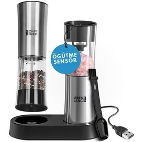 Resim Lebenlang Elektrikli Tuz Ve Karabiber Değirmeni Seti, Şarj Edilebilir, Devrilme Sensörlü, Paslanmaz Çelik Kahve Değirmeni & Öğütücüler Çok Renkli 