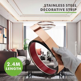 Resim 1 Rulo Ayna Gül Altın Paslanmaz Çelik Duvar Süs Profili - Kalınlaştırılmış Parlak Ayna Yüzey, 0.39" Genişlik x 94.49" Uzunluk (244cm) Lüks Metal Şerit Duvarlar, Tavanlar, Aynalar İçin - Kolay Yapıştırma ve Çıkarma, Dayanıklı Dekoratif Kenarlık 