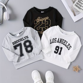 Resim 3 adet Bebek Erkek Atletik Giyim - Brooklyn, Los Angeles, Chicago Şehir Baskısı - Rahat Polyester Karışımı Hızlı Kuruyan, Esnek ve Makinede Yıkanabilir Bahar/Sonbahar Kış Rahat Kıyafet, Sevimli Sweatshirtler için İdeal Seçim 