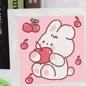 Resim DIY Karikatür Hayvan Elmas Boyama Kiti - Yuvarlak Akrilik Taşlar, El Yapımı ve Nakışlı Duvar Sanatı Dekoru ile Sevimli Tavşan ve Kiraz Tasarımı, Kafa Yormayan Ev Dekorasyonu, Elmas Sanatı Kiti 