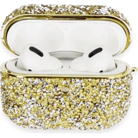 Resim Apple Airpods Pro 2 (2.nesil) Luz Taşlı Kılıf - Gold 