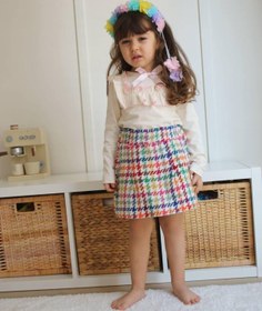 Resim Asortik Kids Kız Çocuk Etekli Takım Fırfır Yakalı Bluz + Renkli Ekose Etek 2'li Set-J353-J077 