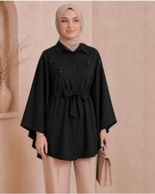 Resim unika boutique Çiçekli Düğmeli Panço 