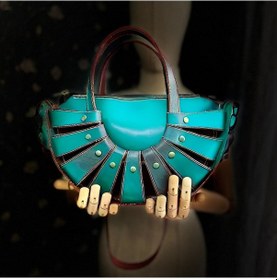 Resim Carıdea El Yapımı Hakiki Deri Bayan Çanta, Clutch, El Omuz Çantası V29 Turkuaz 