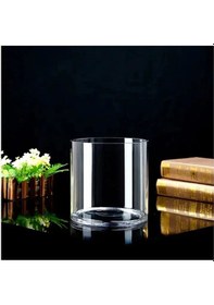 Resim Silindir Cam Vazo Dekoratif Delizli El İmalati15 Cm Cap 20 Cm Yükseklik Beyaz 