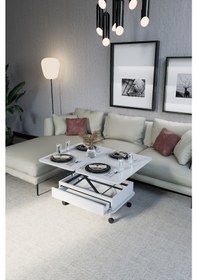 Resim Oslo Akıllı Sehpa Tekerli Çekmeceli, Modern Yemek Masası 