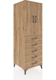 Resim Kronos Dolap Tek Raflı 5 Çekmeceli Tek Askılı 60x59x182 Çam-çam Çam 