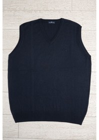 Resim Woolen World V Yaka Battal Büyük Boy Yünlü Kolsuz Triko Süveter Lacivert 