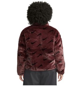 Resim Nike Sportswear Loose Fit Printed Faux Fur Jackret Geniş Kalıp Suni Kürk Kadın Ceket Bordo Bordo 