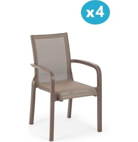 Resim Omnipazar Sy-2528 Plastik Fileli Bahçe Koltuk Sandalye 4'lü Set Kahverengi 