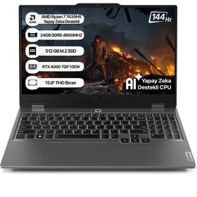 Resim Lenovo LOQ AMD Ryzen 7 Yapay Zeka Destekli 7435HS 24GB 512GB SSD RTX4060 Freedos 15.6" FHD 83JC00E7TR 