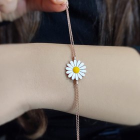Resim Papatya Tasarım Mineli Rose Kaplama 925 Ayar Gümüş Kadın Bileklik 