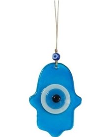 Resim Nazar Boncuklu Mavisi Renk Fatma Ana Bereket Eli Cam Duvar Süsü 