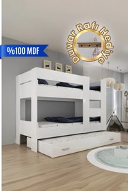 Resim Herseycik Ninnimo Genç Beyaz Mdf 90x190 Yatak Uyumlu Yavrulu Ranza R20-1 