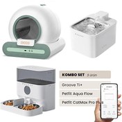 Resim Groove Ti+ Otomatik Kedi Tuvaleti Yeşil - Petfit Aqua Flow Akıllı Su Pınarı Çeşmesi - Petfit CatMax Pro Plus Otomatik Mama Kabı 