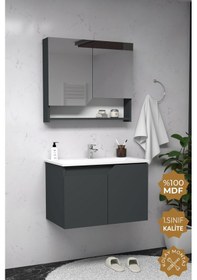 Resim Teta Home Napoli 65 Cm Mdf Banyo Dolabı Seti Antrasit Antrasit 
