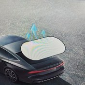 Resim Evrensel Emme Kupa ile Katlanabilir Arka Cam Güneşlik, Gümüş Kaplama - Tüm Araçlar İçin Uygun | Yaz Sürüş Konforu | Şık Otomotiv Tasarımı | Yansıtıcı Kumaş 