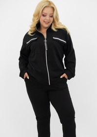 Resim Kadın Büyük Beden Dik Yaka Fermuarlı Eşofman Takımı 8133-25 - 5XL / Bej 