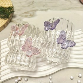 Resim 1/2/4 Adet Kabartmalı Kelebek Desenli Bardak, Yaratıcı İçecek Camı, Çizgili Soğuk İçimlik, İced Coffee, Meyve Suyu ve Bir için Uygun 