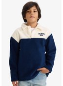 Resim Defacto Erkek Çocuk Oversize Geniş Kalıp Polo Yaka Yarım Fermuarlı Baskılı Polar Sweatshirt G3301a825wnnv131 Lacivert-nv131 