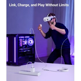 Resim Syntech 5 M USB 3.0 Şarj ve Bağlantı Kablosu - Meta Quest 3s/quest 3/oculus Quest 2 Uyumlu, Ekstra Şarj Portlu Vr Pc/steamvr Oyun Kablosu 