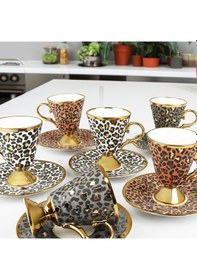 Resim Kosova Porselen 6lı Ayaklı Kahve Fincanı Karışık Renk 90 Ml Çok Renkli 